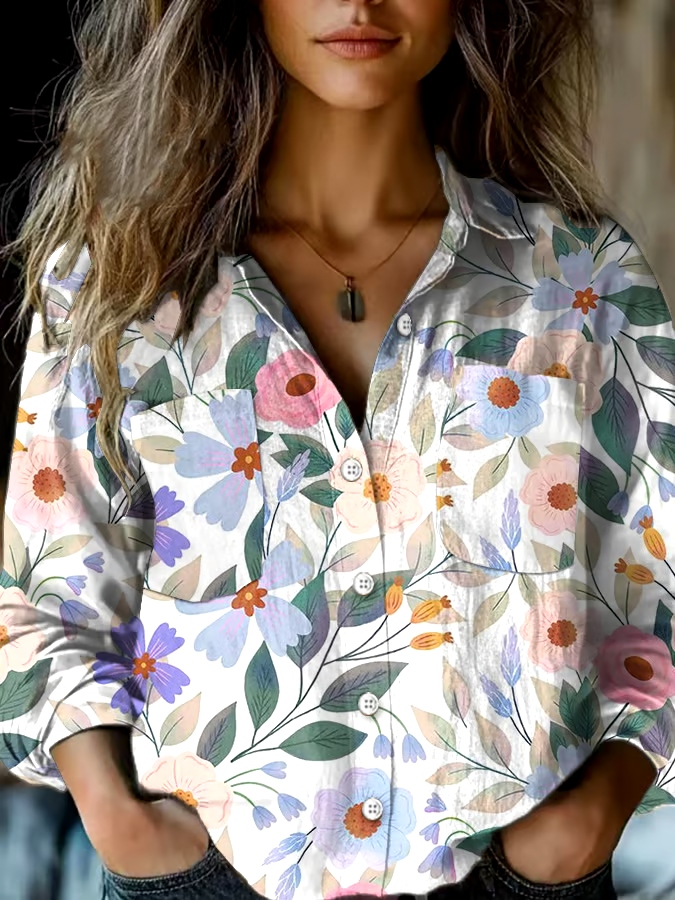 ?Buy 3 get 12% off丨Women's Vintage Floral Print Double Pocket Casual Shirt