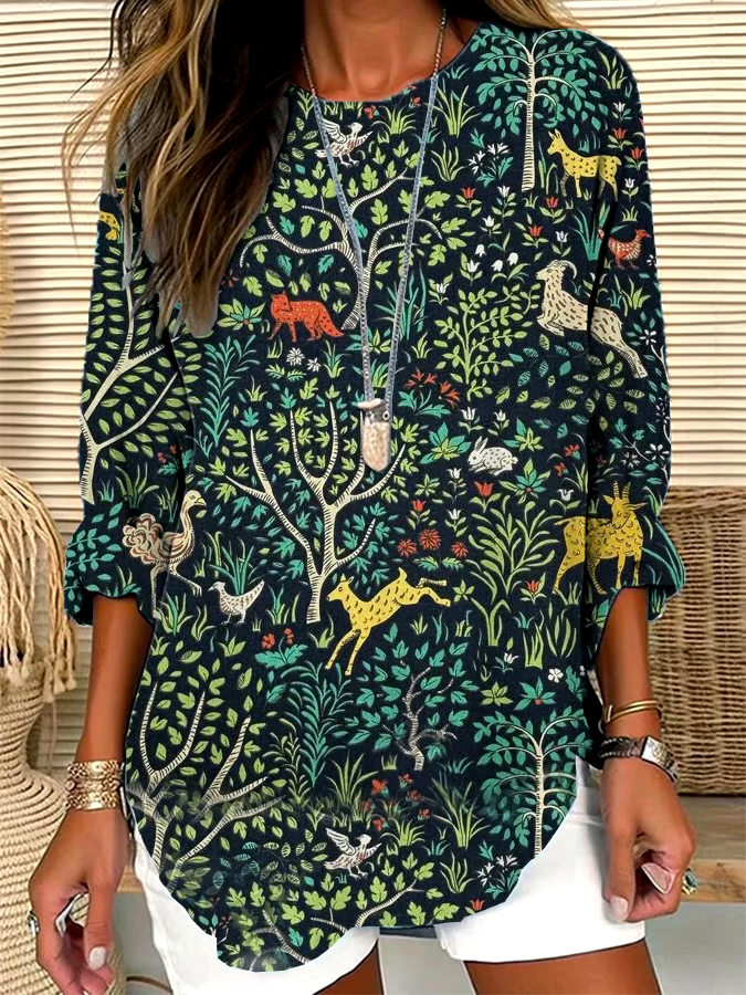 ?Buy 3 get 12% off丨Women's Retro Forest-Style Design Loose Long-Sleeved Crew Neck Top丨?100% natural cotton