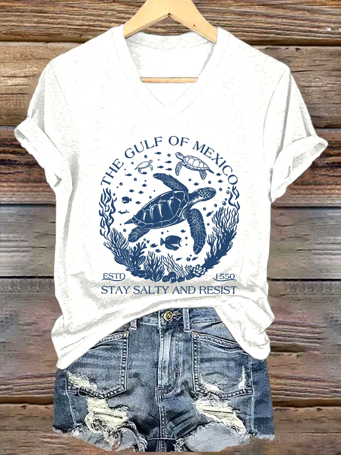 ?Buy 3 get 12% off丨Women's The Gulf Of Mexico Printed V Neck T-shirt