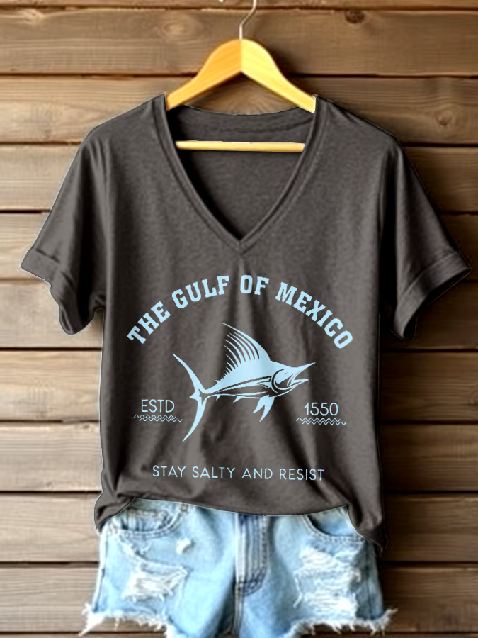?Buy 3 get 12% off丨Women's Gulf Of Mexico Printed V Neck T-shirt