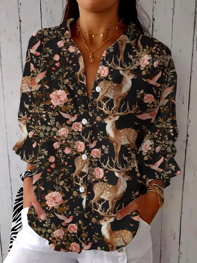 ?Buy 3 get 12% off丨Women's Retro Forest Design Printed Casual Shirt丨?100% natural cotton