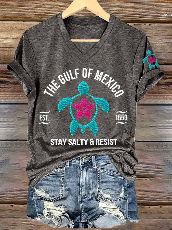 ?Buy 3 get 12% off丨Women's Gulf Of Mexico Printed V Neck T-shirt
