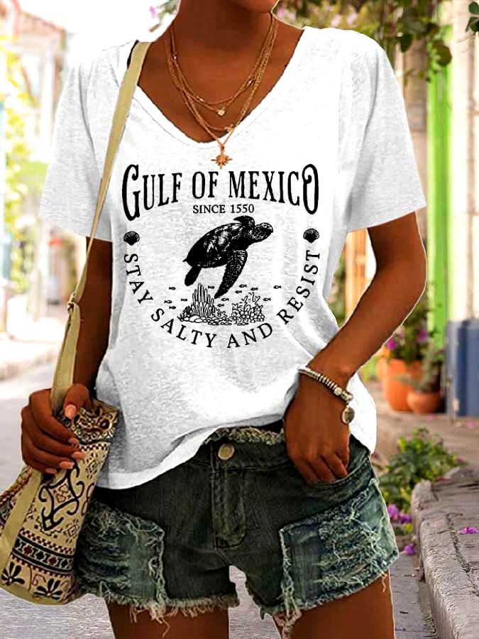 ?Buy 3 get 12% off丨Women's Gulf Of Mexico Print V Neck Casual T-Shirt