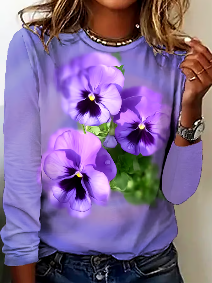 ?Buy 3 get 12% off丨Women's Retro Purple Floral Print Crew Neck T-Shirt