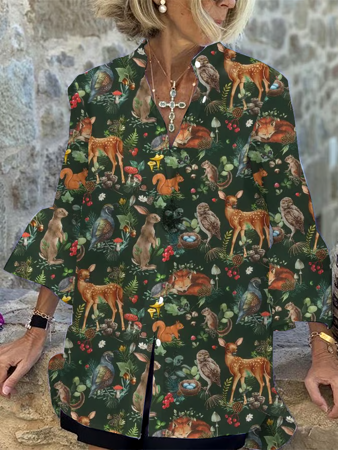 ?Buy 3 get 12% off丨Women's Retro Forest Design Loose Casual Shirt丨?100% natural cotton