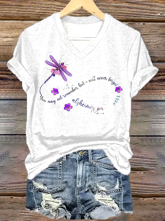 ?Buy 3 get 12% off丨Women's Alzheimer's Disease You May Not Remember But I Will Never Forget Awareness Print Short Sleeve T-Shirt