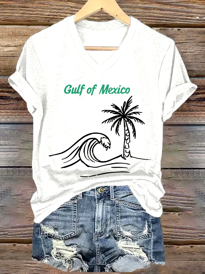 ?Buy 3 get 12% off丨Women's Gulf Of Mexico Printed V Neck T-shirt