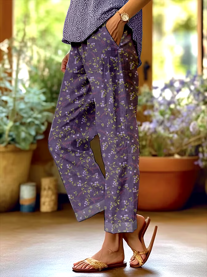 ?Buy 3 get 12% off丨Women's Retro Botanical Floral Patchwork Art Print Loose Pocket Patchwork Casual Pants