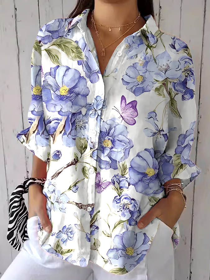 ?Buy 3 get 12% off丨Women's Plants and Flowers Elegant and Beautiful Imitation Cotton and Linen Shirt Tops