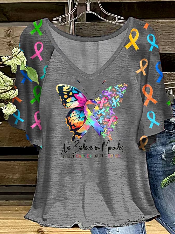 ?Buy 3 get 12% off丨Women's Fight Cancer In All Colors Ruffle Sleeve T-Shirt