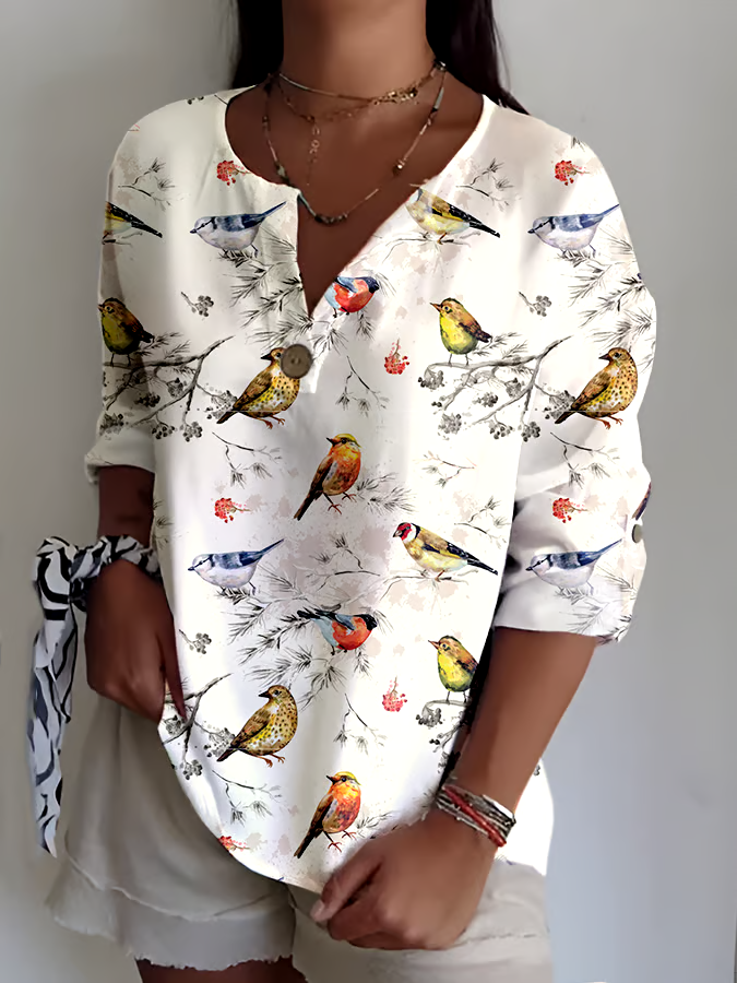 ?Buy 3 get 12% off丨Women's Casual Forest Bird Print Shirt丨?100% natural cotton
