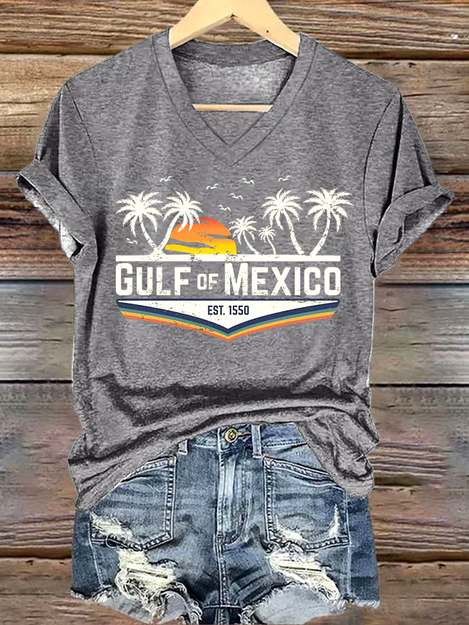 ?Buy 3 get 12% off丨Women's Gulf Of Mexico Printed V Neck T-Shirt