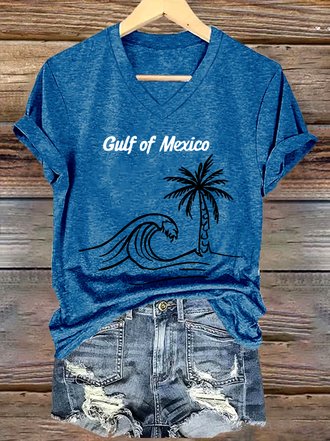 ?Buy 3 get 12% off丨Women's Gulf Of Mexico Printed V Neck T-shirt