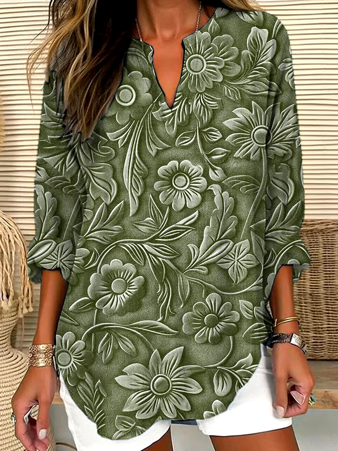 ?Buy 3 get 12% off丨Women's Forest Plant Floral Print Casual Long Sleeve V Neck Shirt