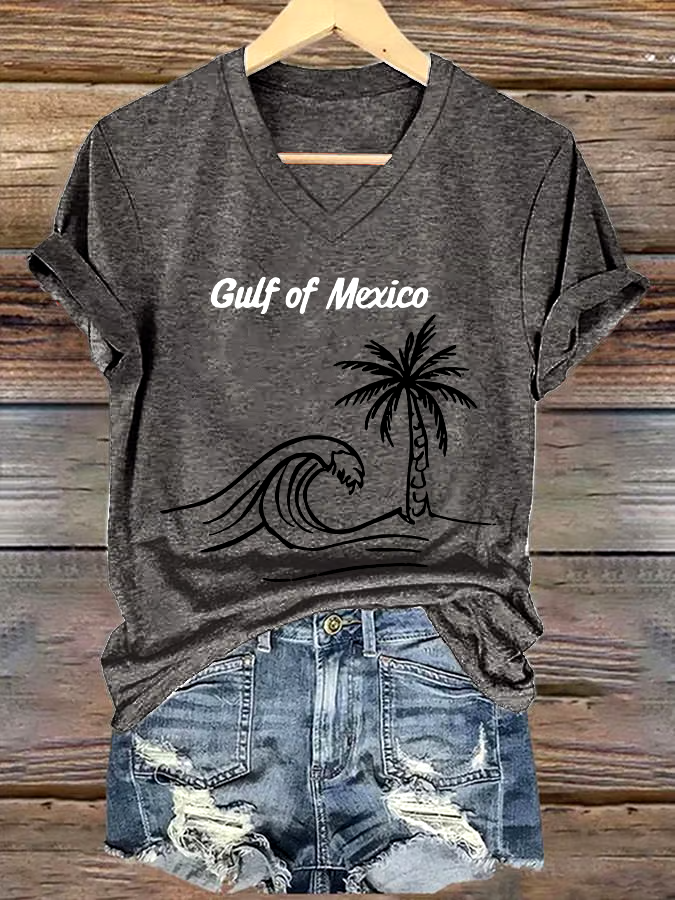 ?Buy 3 get 12% off丨Women's Gulf Of Mexico Printed V Neck T-shirt
