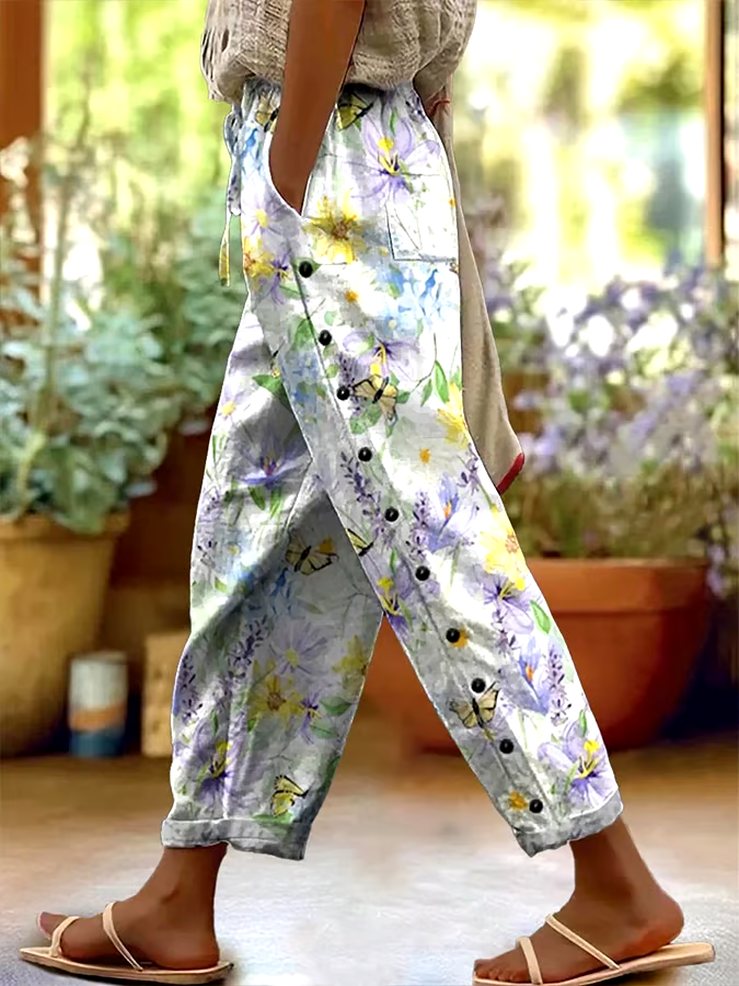 ?Buy 3 get 12% off丨Women's Casual Vintage Floral Cotton and Linen Pants (With Pockets)