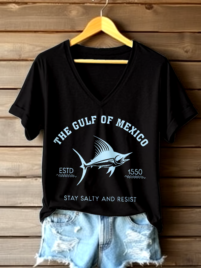 ?Buy 3 get 12% off丨Women's Gulf Of Mexico Printed V Neck T-shirt