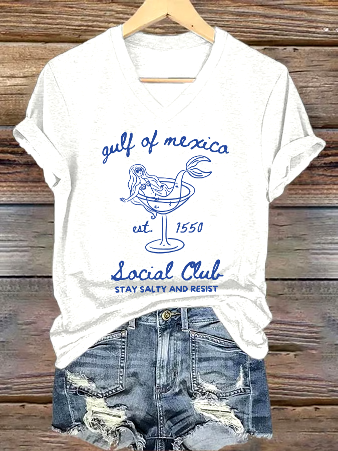 ?Buy 3 get 12% off丨Women's Gulf Of Mexico Printed V Neck T-shirt