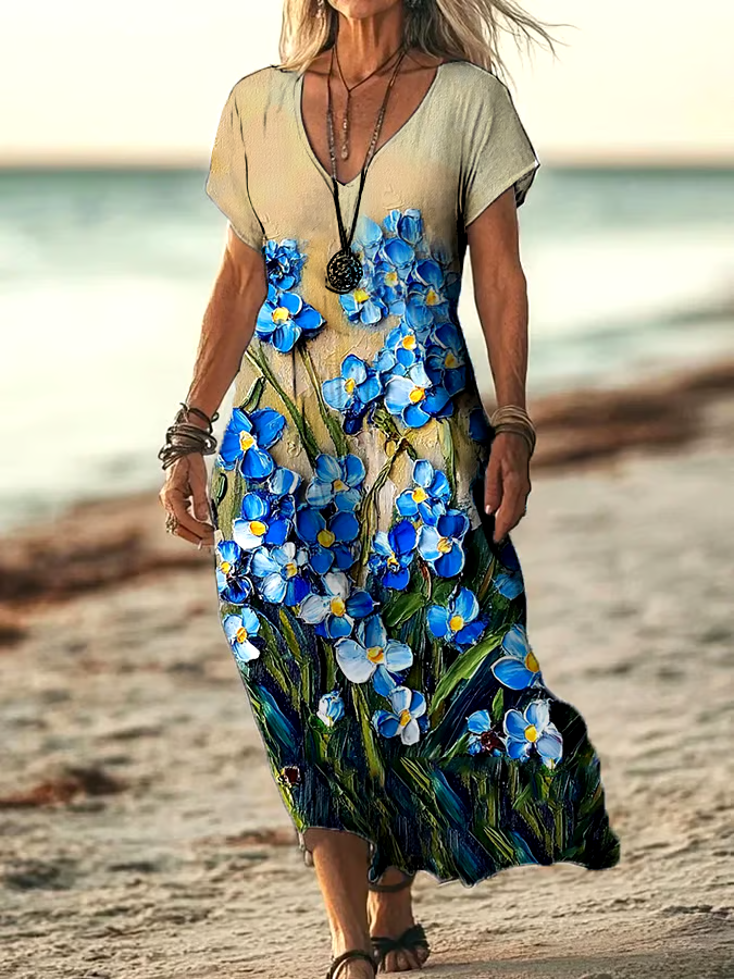 ?Buy 3 get 12% off丨Women's Loose Casual Forget-Me-Not Floral Dress