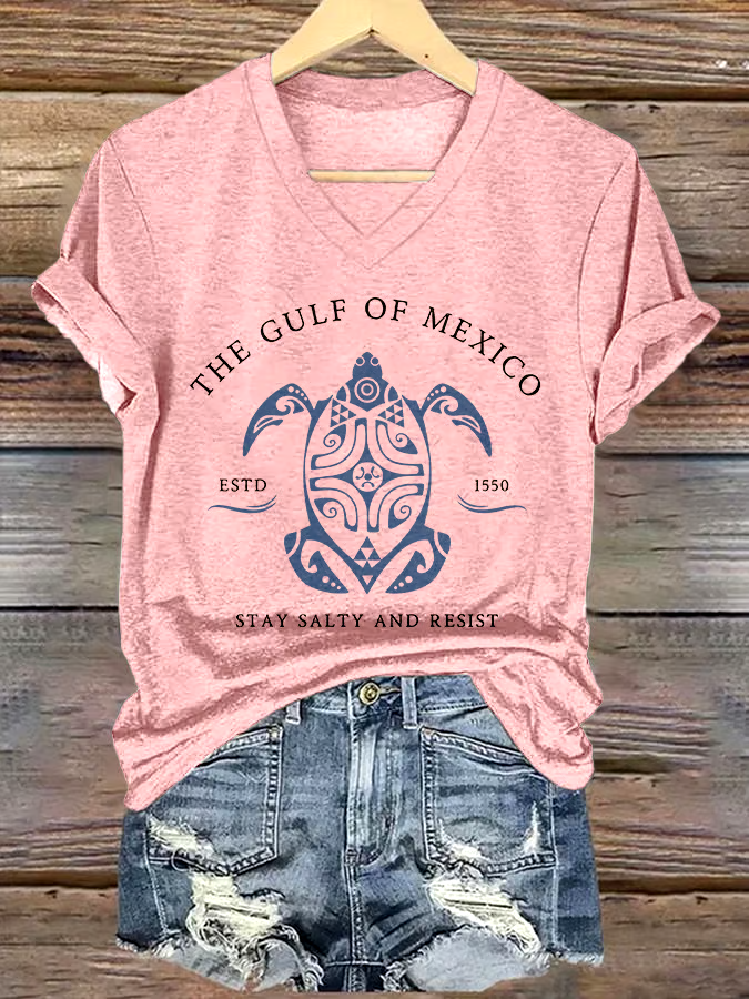 ?Buy 3 get 12% off丨Women's Gulf Of Mexico Printed V Neck T-Shirt