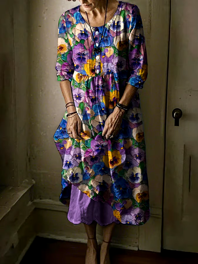 ?Buy 3 get 12% off丨Women's Alzheimer's Awareness Purple Floral Pansy Printed Double-layered Long Skirt