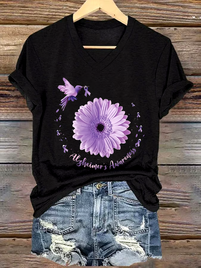 ?Buy 3 get 12% off丨Women's Casual Alzheimer's Disease Graphic Print V-Neck Short Sleeve T-Shirt