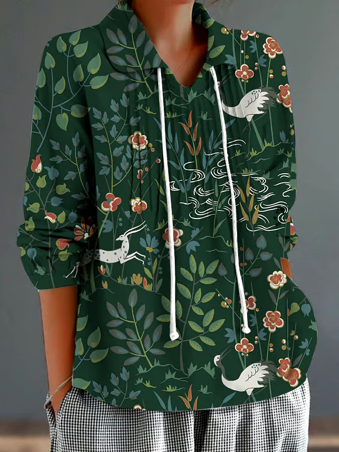 ?Buy 3 get 12% off丨Women's Retro Forest-Style Design Lapel Pleated Lace-Up Long-Sleeved Loose And Versatile Shirt丨?100% natural cotton