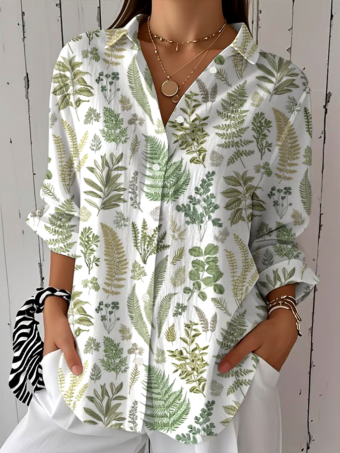 ?Buy 3 get 12% off丨Women's Spring and Summer Retro Plant Leaf Printed Casual Shirt丨?100% natural cotton