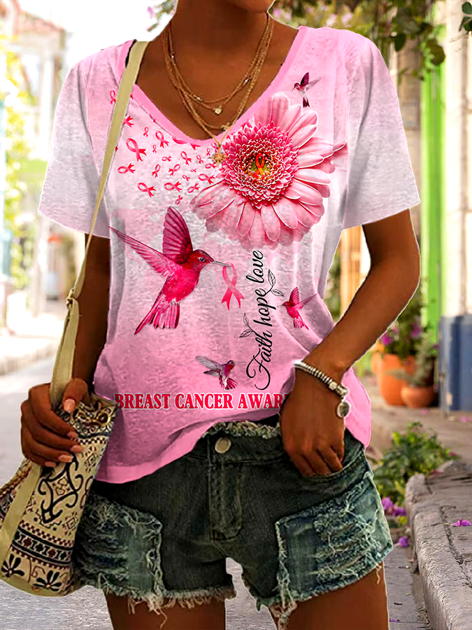 ?Buy 3 get 12% off丨Faith Hope Love Breast Cancer Awareness Print T-Shirt