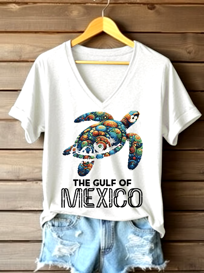 ?Buy 3 get 12% off丨Women's Sea Turtle The Gulf Of Mexico Printed V Neck T-shirt