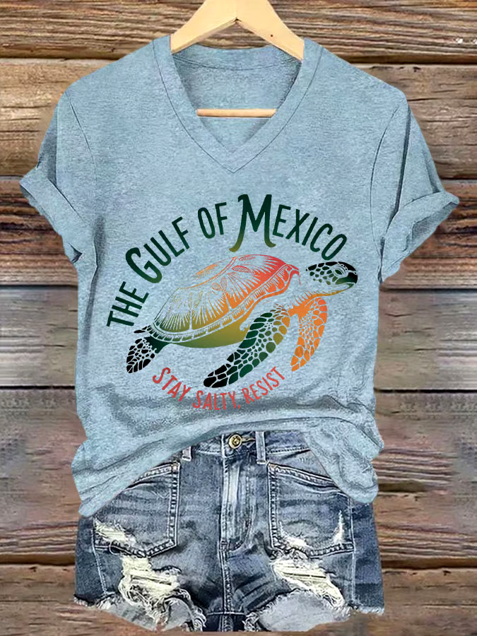 ?Buy 3 get 12% off丨Women's Sea Turtle The Gulf Of Mexico Printed V Neck T-shirt