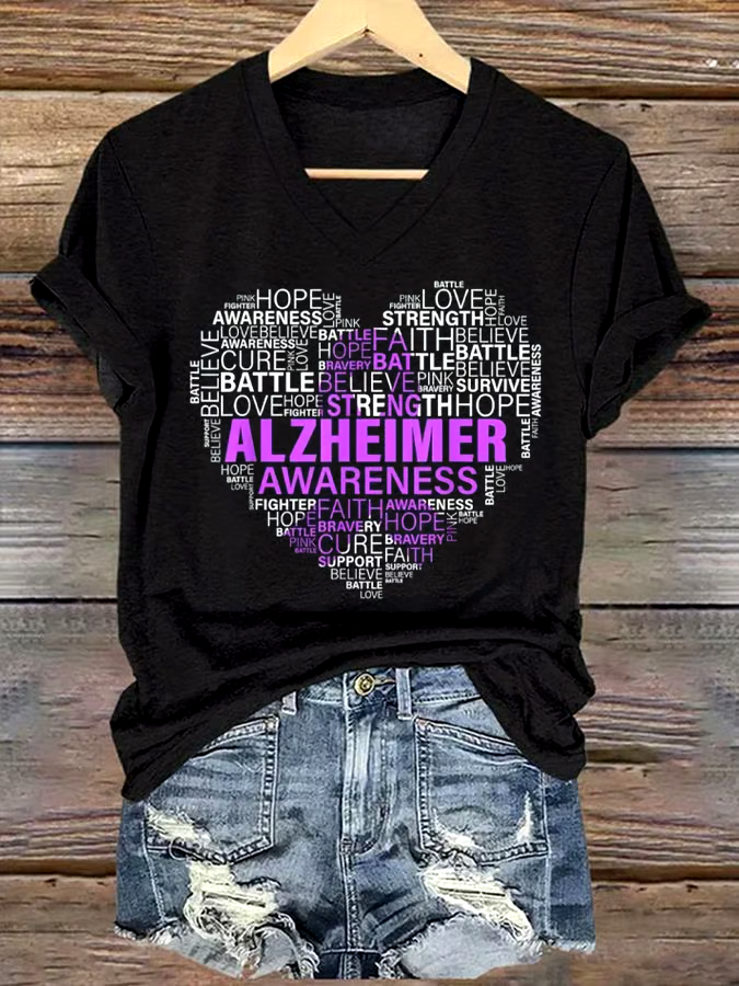 ?Buy 3 get 12% off丨Women's Alzheimer's Awareness Support V-Neck Tee