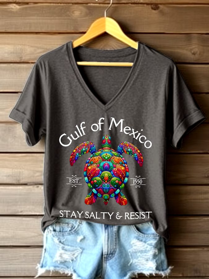 ?Buy 3 get 12% off丨Women's Gulf Of Mexico Printed V Neck T-shirt
