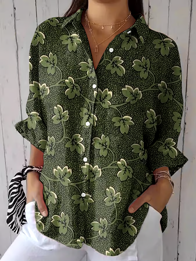 ?Buy 3 get 12% off丨Women's Forest Floral Print Casual Lapel Shirt