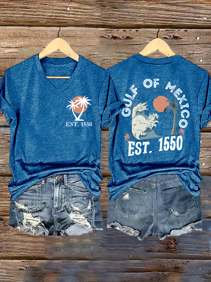 ?Buy 3 get 12% off丨Women's Gulf Of Mexico Printed V Neck T-shirt