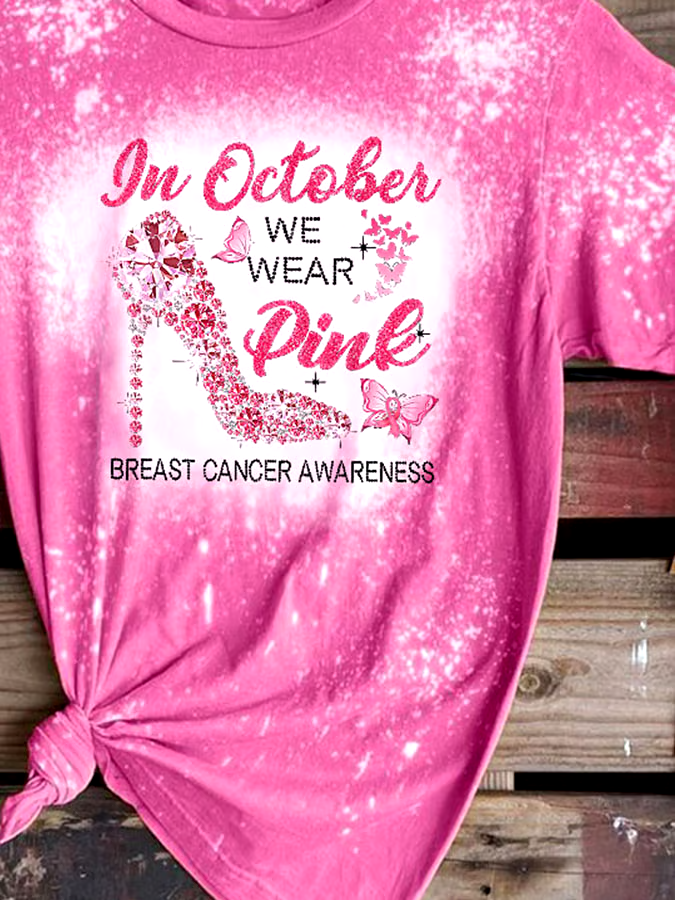 ?Buy 3 get 12% off丨Breast Cancer Awareness In October We Wear Pink Heels Butterfly Print T-Shirt