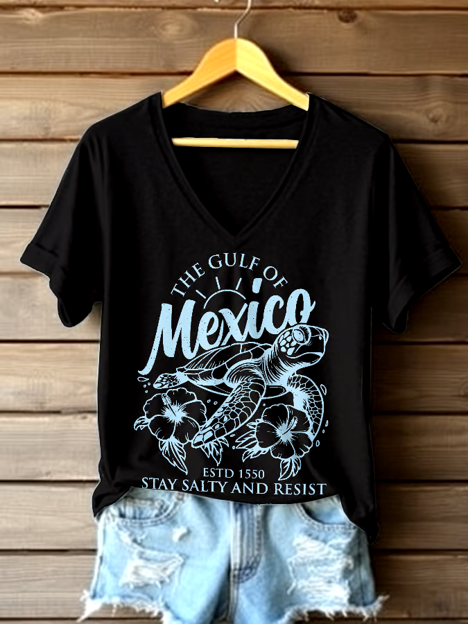 ?Buy 3 get 12% off丨Women's Gulf Of Mexico Printed V Neck T-shirt