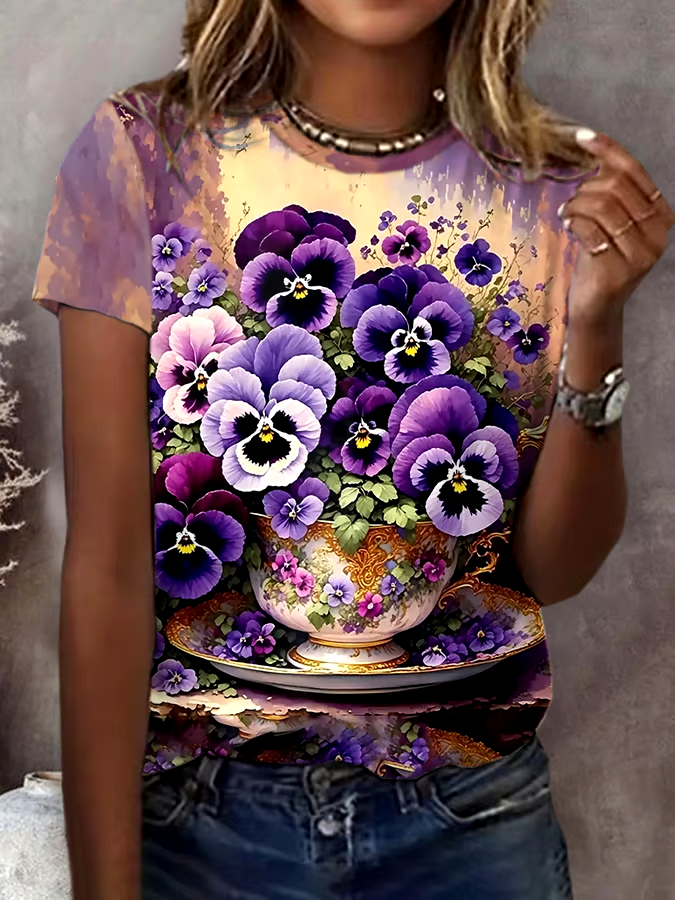 ?Buy 3 get 12% off丨Women's Retro Purple Floral Print T-Shirt