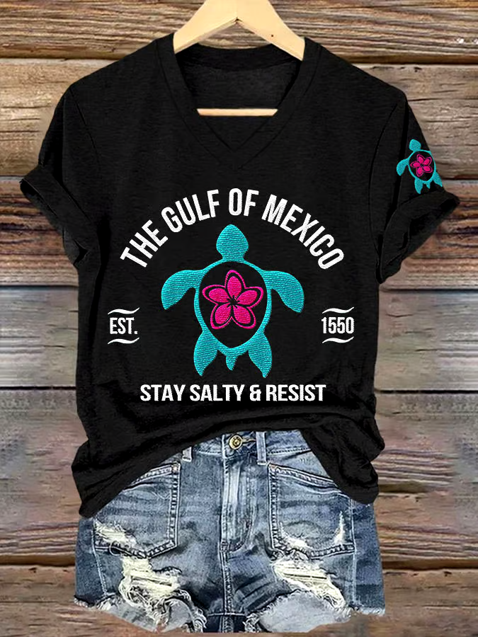 ?Buy 3 get 12% off丨Women's Gulf Of Mexico Printed V Neck T-shirt