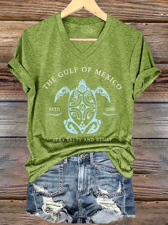 ?Buy 3 get 12% off丨Women's Gulf Of Mexico Printed V Neck T-Shirt