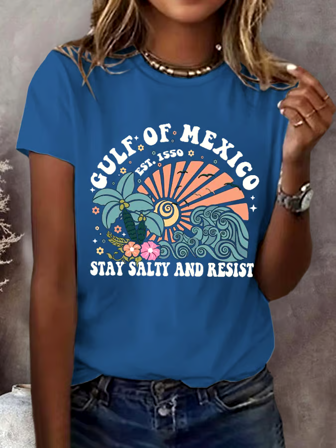 ?Buy 3 get 12% off丨Women's Gulf Of Mexico Print Round Neck T-Shirt