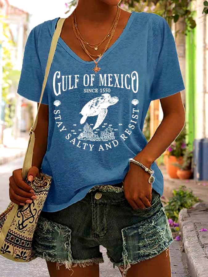 ?Buy 3 get 12% off丨Women's Gulf Of Mexico Print V Neck Casual T-Shirt
