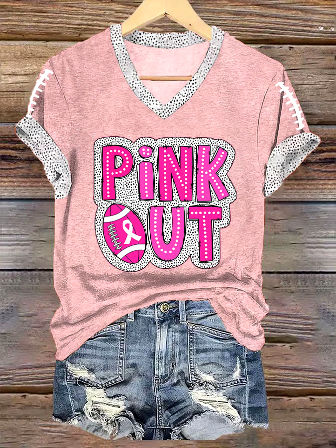 ?Buy 3 get 12% off丨Women's Pink Out Football Breast Cancer Print T-Shirt