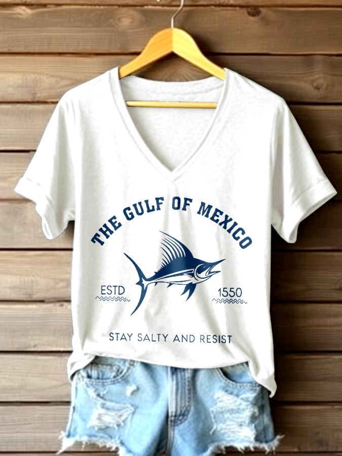 ?Buy 3 get 12% off丨Women's Gulf Of Mexico Printed V Neck T-shirt