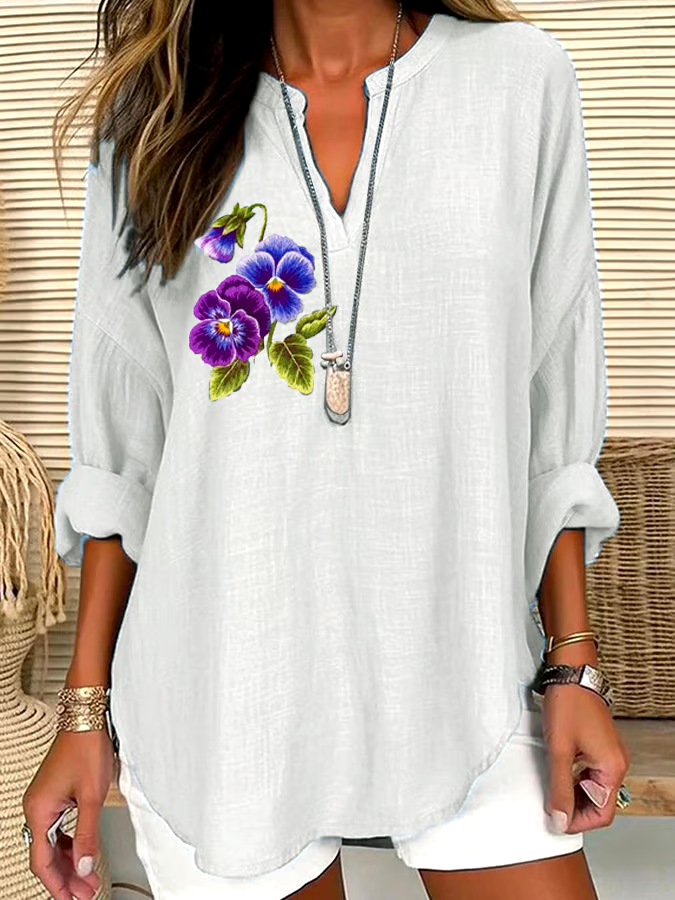 ?Buy 3 get 12% off丨Women's Purple Floral Loose Long Sleeve Crew Neck Top