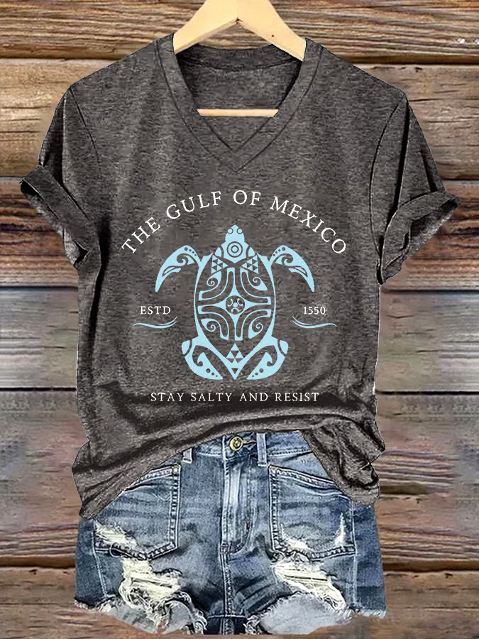 ?Buy 3 get 12% off丨Women's Gulf Of Mexico Printed V Neck T-Shirt