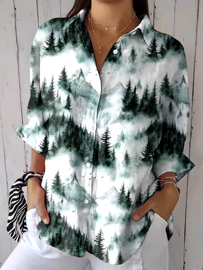 ?Buy 3 get 12% off丨Women's Casual Forest Mountain Printed Shirt丨?100% natural cotton