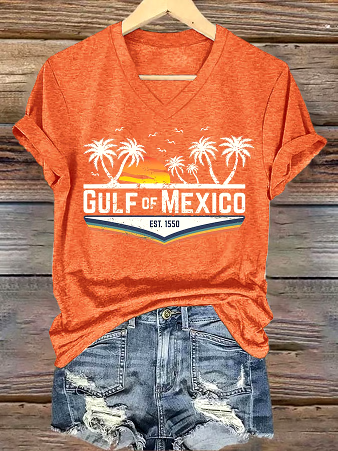 ?Buy 3 get 12% off丨Women's Gulf Of Mexico Printed V Neck T-Shirt