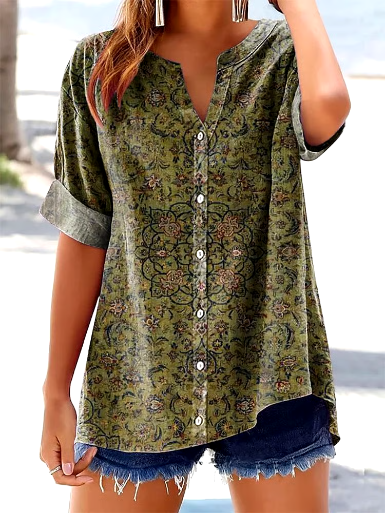 ?Buy 3 get 12% off丨Women's Casual Retro Pattern Cotton And Linen Shirt