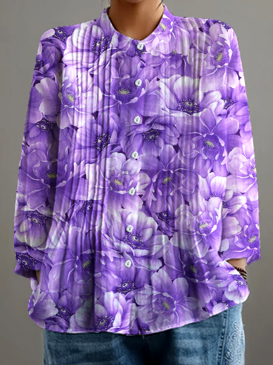 ?Buy 3 get 12% off丨Women's Retro Alzheimer's Awareness Floral Art Print Casual Shirt